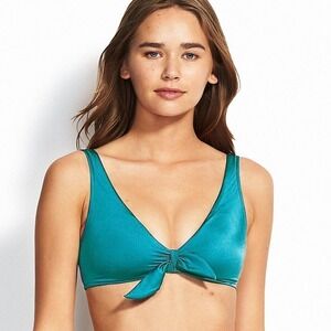 Seafolly Women's Shine On Tie Front Crop Bikini Top Swimsuit Size 12 Blu…